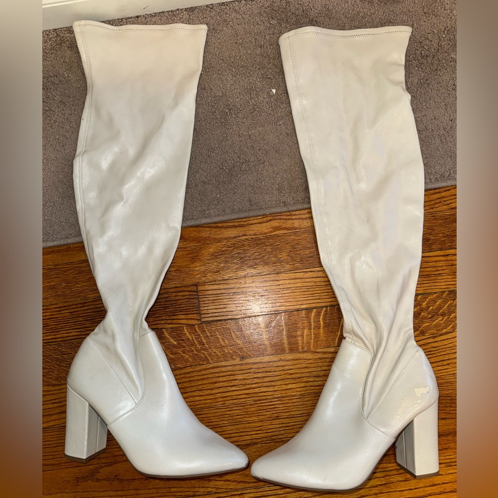 Wild Pair White Over-the-Knee Block Heel Boots